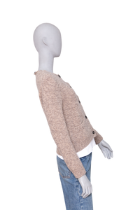 MIU MIU CARDIGAN WOOL LEATHER BEIGE