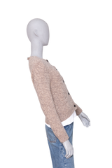 MIU MIU CARDIGAN WOOL LEATHER BEIGE