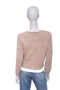 MIU MIU CARDIGAN WOOL LEATHER BEIGE