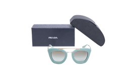 PRADA CINEMA CAT EYE METAL GOLD AQUA GREEN