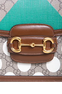 GUCCI HORSEBIT 1955 MEDIUM GG MONOGRAM WITH GEOMETRIC PRINT E POLKA DOT BROWN