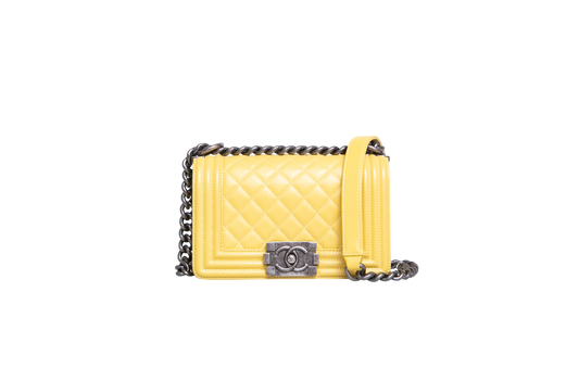 CHANEL BOY SMALL LAMBSKIN YELLOW-RUTHENIUM HDWR
