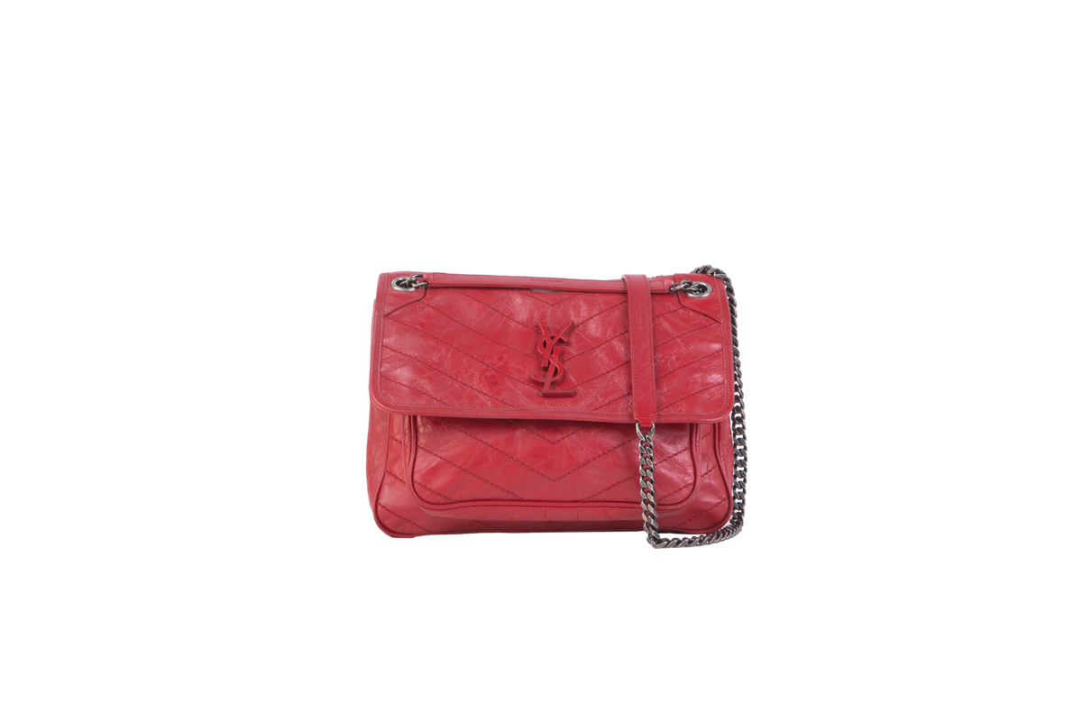 YSL NIKI MEDIUM RED CRINCKLED