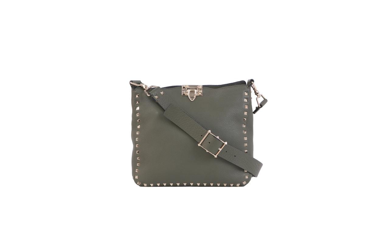 VALENTINO MESSENGER ROCKSTUD FLAT MOSS GREEN