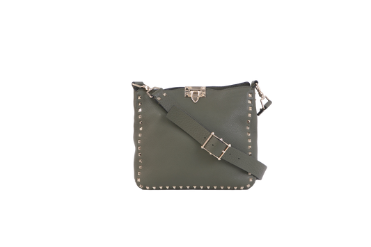 VALENTINO MESSENGER ROCKSTUD FLAT MOSS GREEN