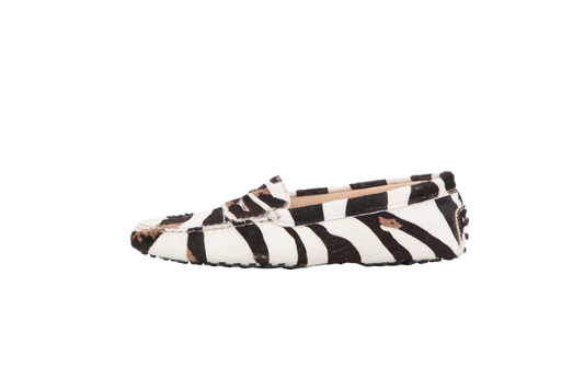 TODS MOCASSIM SUEDE B&W ANIMAL PRINT - 36 1/2 BR