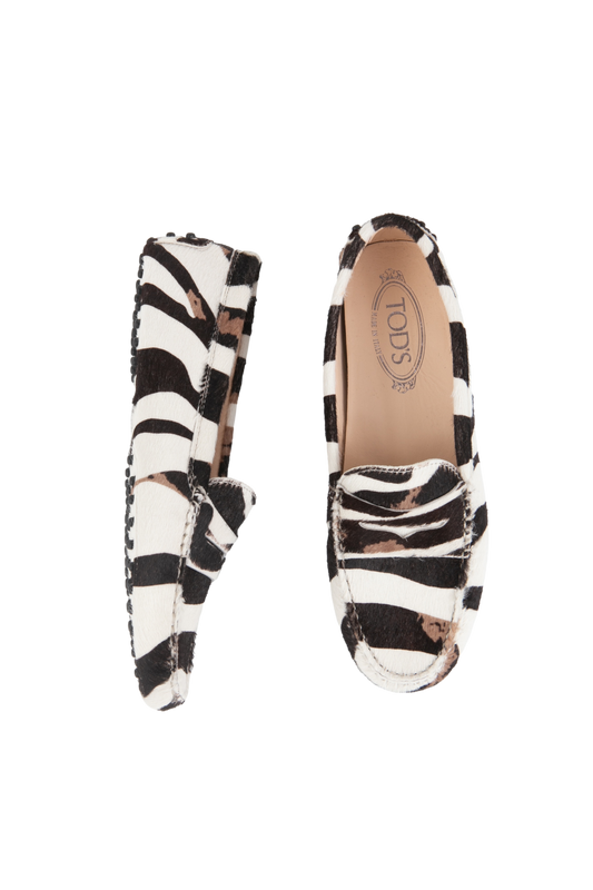 TODS MOCASSIM SUEDE B&W ANIMAL PRINT - 36 1/2 BR