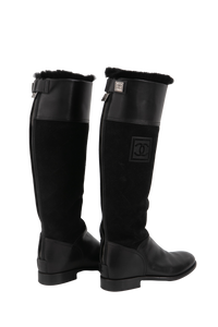 CHANEL HIGH BOOTS CC SUEDE BLACK - 36 1/2 BR