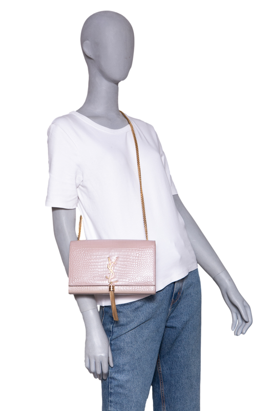 YSL KATE TASSEL CROCO EMBOSSED BEIGE