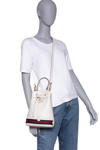 GUCCI BUCKET OPHINIA WEB SMALL LEATHER OFF WHITE