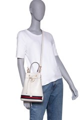 GUCCI BUCKET OPHINIA WEB SMALL LEATHER OFF WHITE