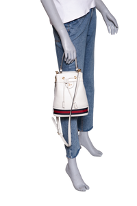 GUCCI BUCKET OPHINIA WEB SMALL LEATHER OFF WHITE