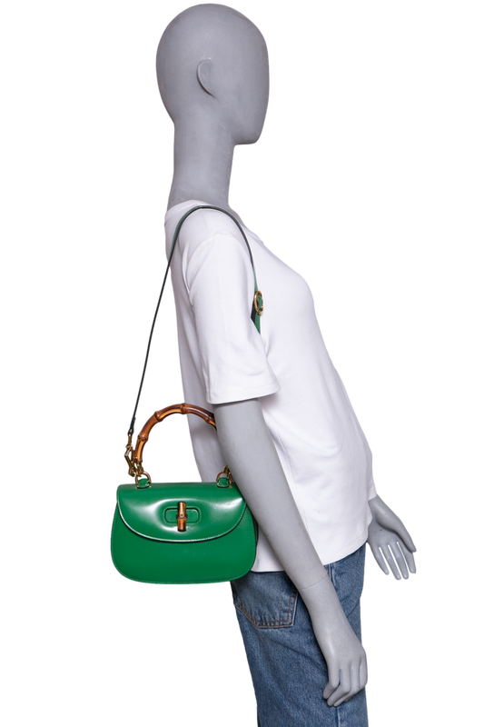 GUCCI BAMBOO 1947 SMALL LEATHER GREEN