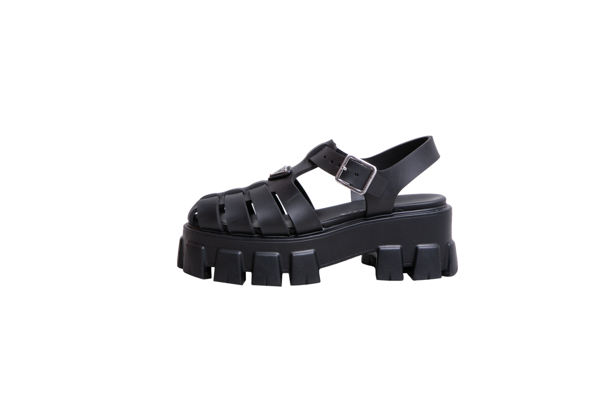 PRADA SANDAL MONOLITH RUBBER BLACK - 34 BR