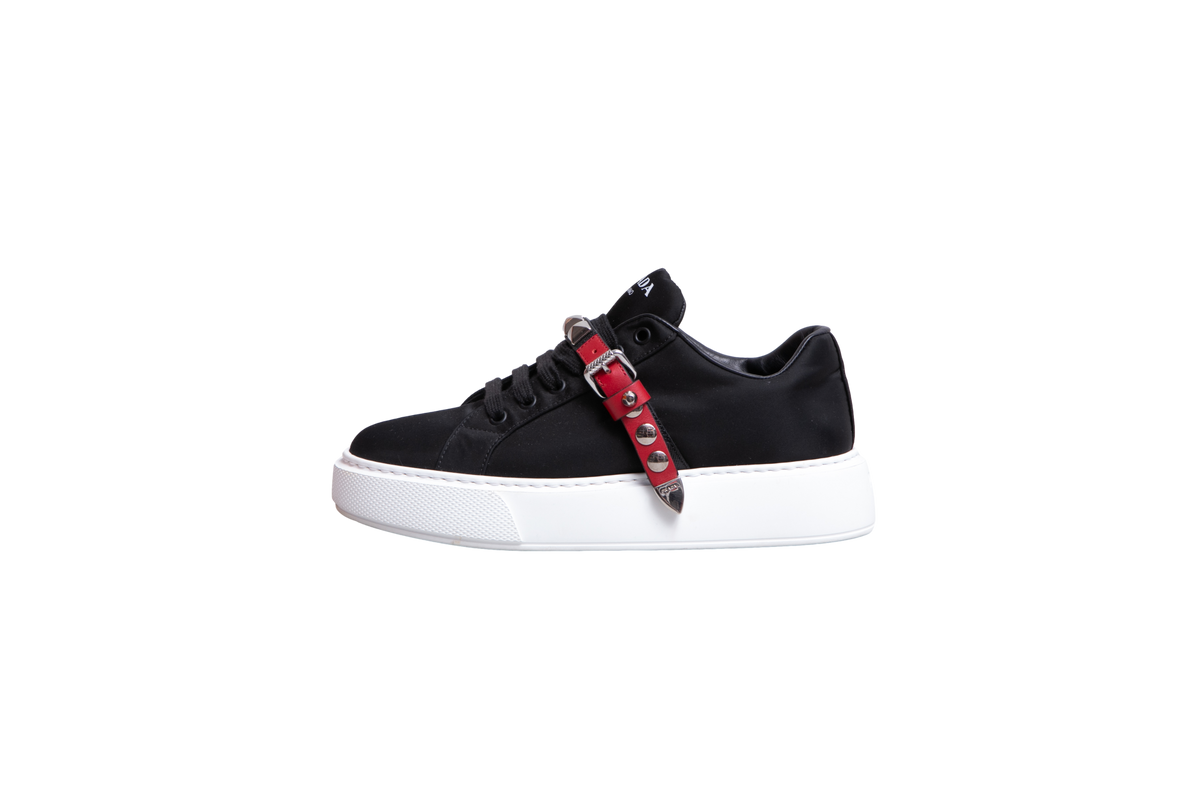 PRADA SNEAKER STUDDED STRAP NYLON BLACK -  37 1/2 BR