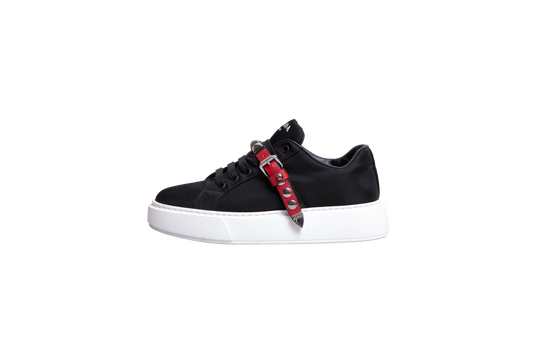 PRADA SNEAKER STUDDED STRAP NYLON BLACK -  37 1/2 BR