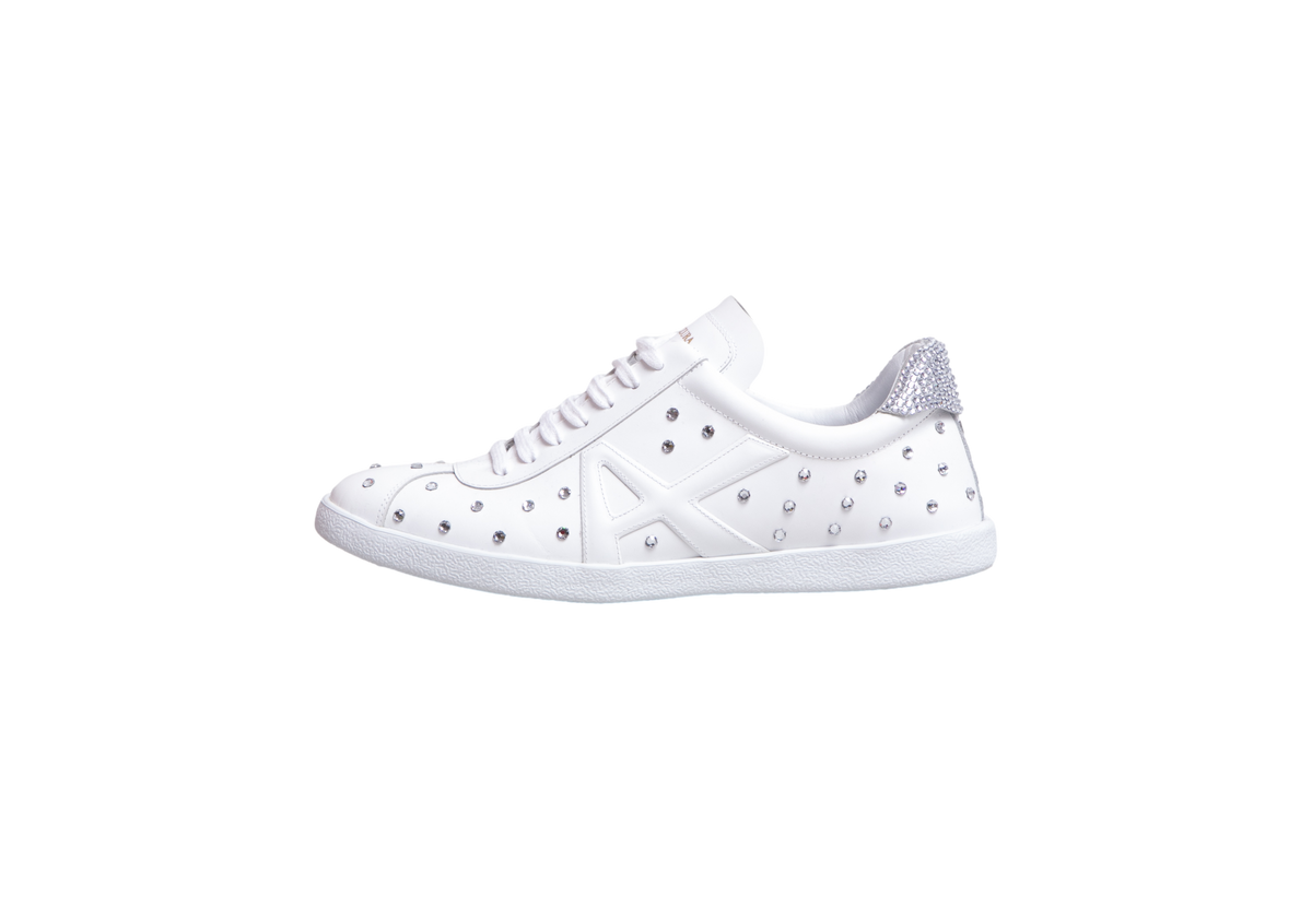 AQUAZZURA SNEAKER CRYSTAL-EMBELLISHED WHITE - 37 BR