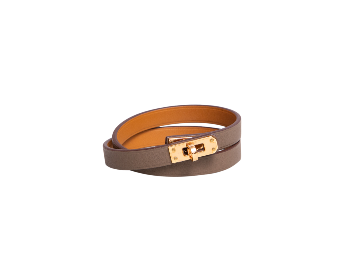 HERMÈS BRACELET MINI KELLY DOUBLE TOUR ÉTOUPE - GOLD HDWR