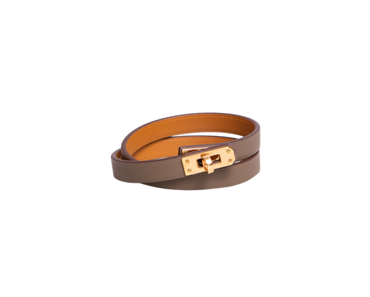 HERMÈS BRACELET MINI KELLY DOUBLE TOUR ÉTOUPE - GOLD HDWR