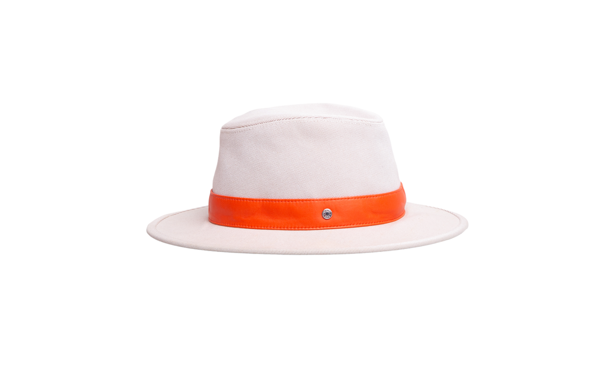 HERMÈS HAT OSSIE TOILE NOISETTE & ORANGE LAMBSKIN