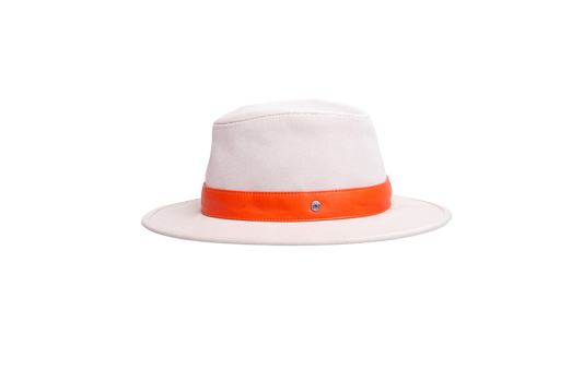 HERMÈS HAT OSSIE TOILE NOISETTE & ORANGE LAMBSKIN