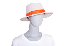 HERMÈS HAT OSSIE TOILE NOISETTE & ORANGE LAMBSKIN