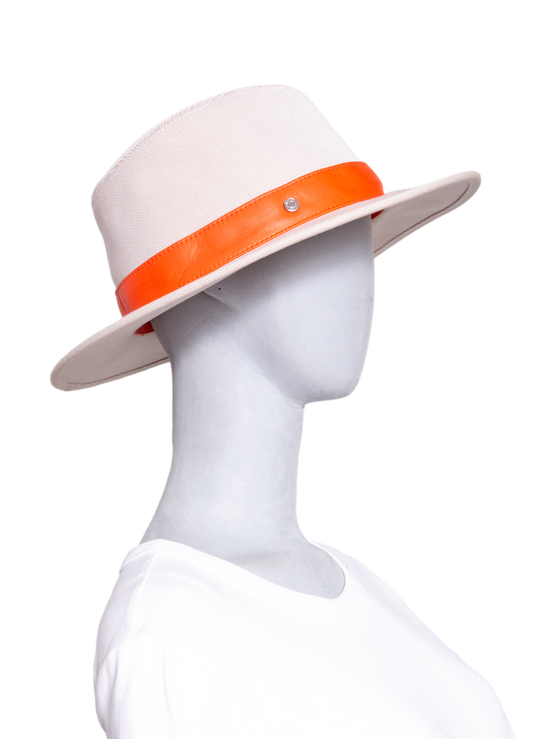 HERMÈS HAT OSSIE TOILE NOISETTE & ORANGE LAMBSKIN