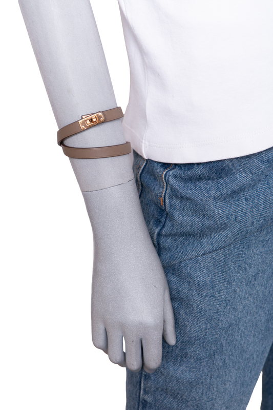 HERMÈS BRACELET MINI KELLY DOUBLE TOUR ÉTOUPE - GOLD HDWR