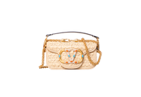VALENTINO LOCÒ SMALL RAFFIA AND LEATHER NATURAL/IVORY