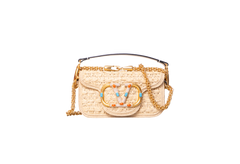 VALENTINO LOCÒ SMALL RAFFIA AND LEATHER NATURAL/IVORY