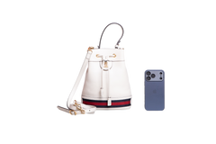 GUCCI BUCKET OPHINIA WEB SMALL LEATHER OFF WHITE