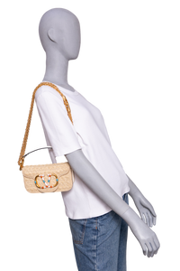 VALENTINO LOCÒ SMALL RAFFIA AND LEATHER NATURAL/IVORY