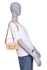 VALENTINO LOCÒ SMALL RAFFIA AND LEATHER NATURAL/IVORY