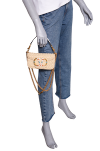 VALENTINO LOCÒ SMALL RAFFIA AND LEATHER NATURAL/IVORY