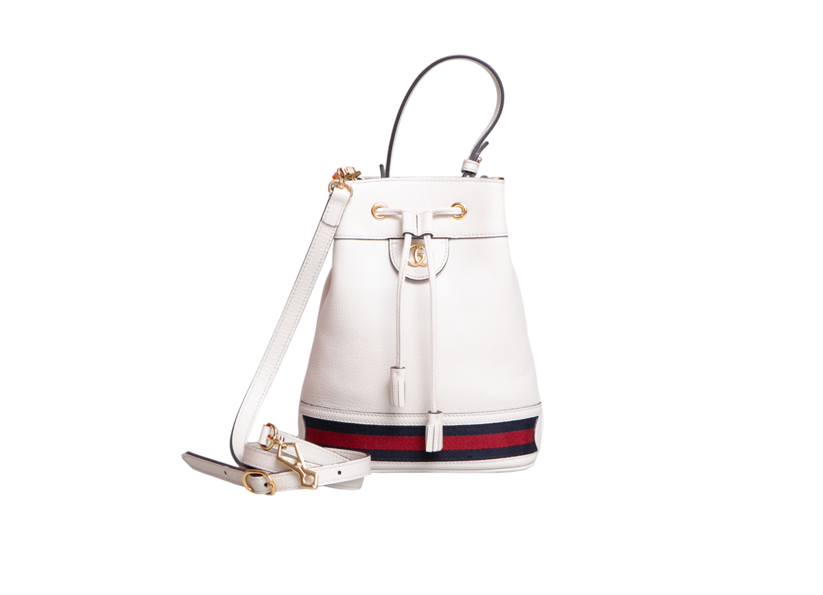 GUCCI BUCKET OPHINIA WEB SMALL LEATHER OFF WHITE