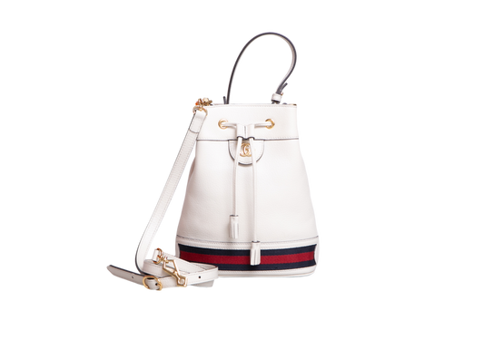 GUCCI BUCKET OPHINIA WEB SMALL LEATHER OFF WHITE