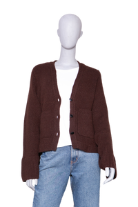 KHAITE CASHMERE CARDIGAN KHAITE SCARLET DARK BROWN WITH A V-NECK