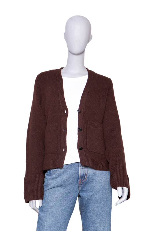 KHAITE CASHMERE CARDIGAN KHAITE SCARLET DARK BROWN WITH A V-NECK