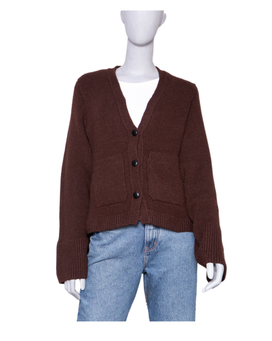 KHAITE CASHMERE CARDIGAN KHAITE SCARLET DARK BROWN WITH A V-NECK