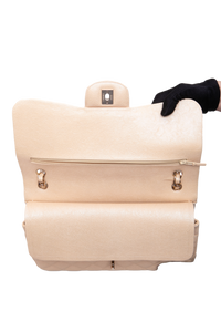 CHANEL CLASSIC DOUBLE FLAP CAVIAR JUMBO PEARLY BEIGE