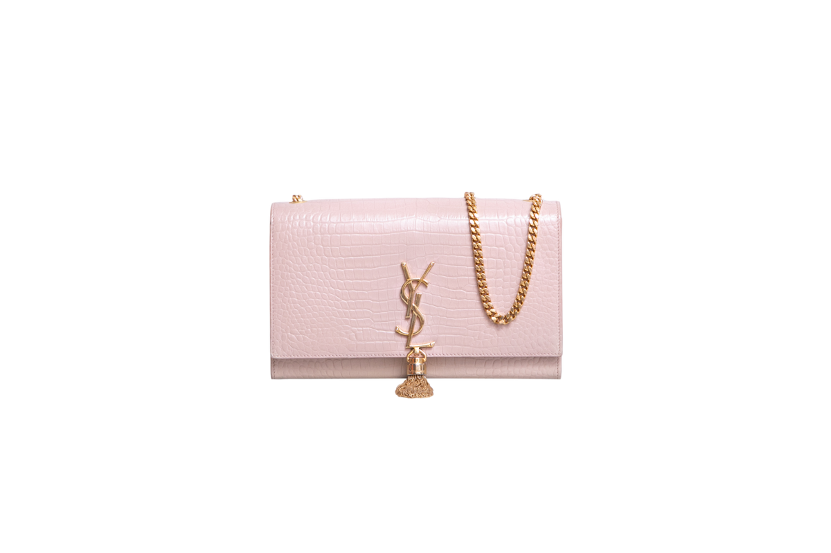 YSL KATE TASSEL CROCO EMBOSSED BEIGE