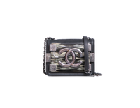 CHANEL MINI BOY BRICK BLACK IRIDESCENT CALFSKIN AND PLEXIGLAS