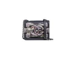 CHANEL MINI BOY BRICK BLACK IRIDESCENT CALFSKIN AND PLEXIGLAS