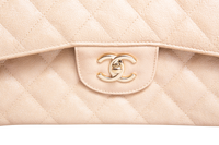 CHANEL CLASSIC DOUBLE FLAP CAVIAR JUMBO PEARLY BEIGE