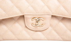 CHANEL CLASSIC DOUBLE FLAP CAVIAR JUMBO PEARLY BEIGE