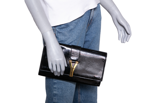 YSL Y LIGNE CLUTCH PATENT BLACK