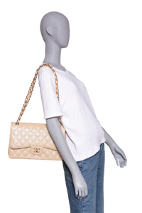 CHANEL CLASSIC DOUBLE FLAP CAVIAR JUMBO PEARLY BEIGE