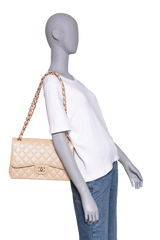CHANEL CLASSIC DOUBLE FLAP CAVIAR JUMBO PEARLY BEIGE