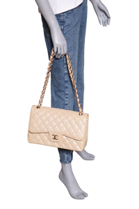 CHANEL CLASSIC DOUBLE FLAP CAVIAR JUMBO PEARLY BEIGE