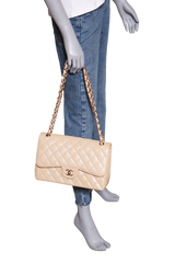 CHANEL CLASSIC DOUBLE FLAP CAVIAR JUMBO PEARLY BEIGE